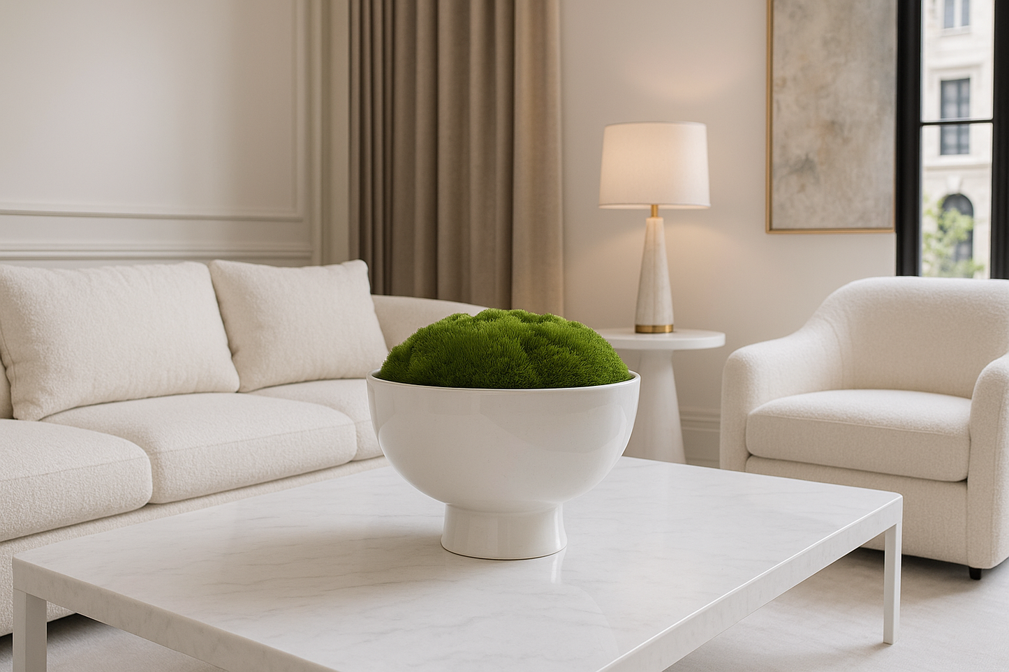 Preserved Moss In Ceramic Botany Bowl White