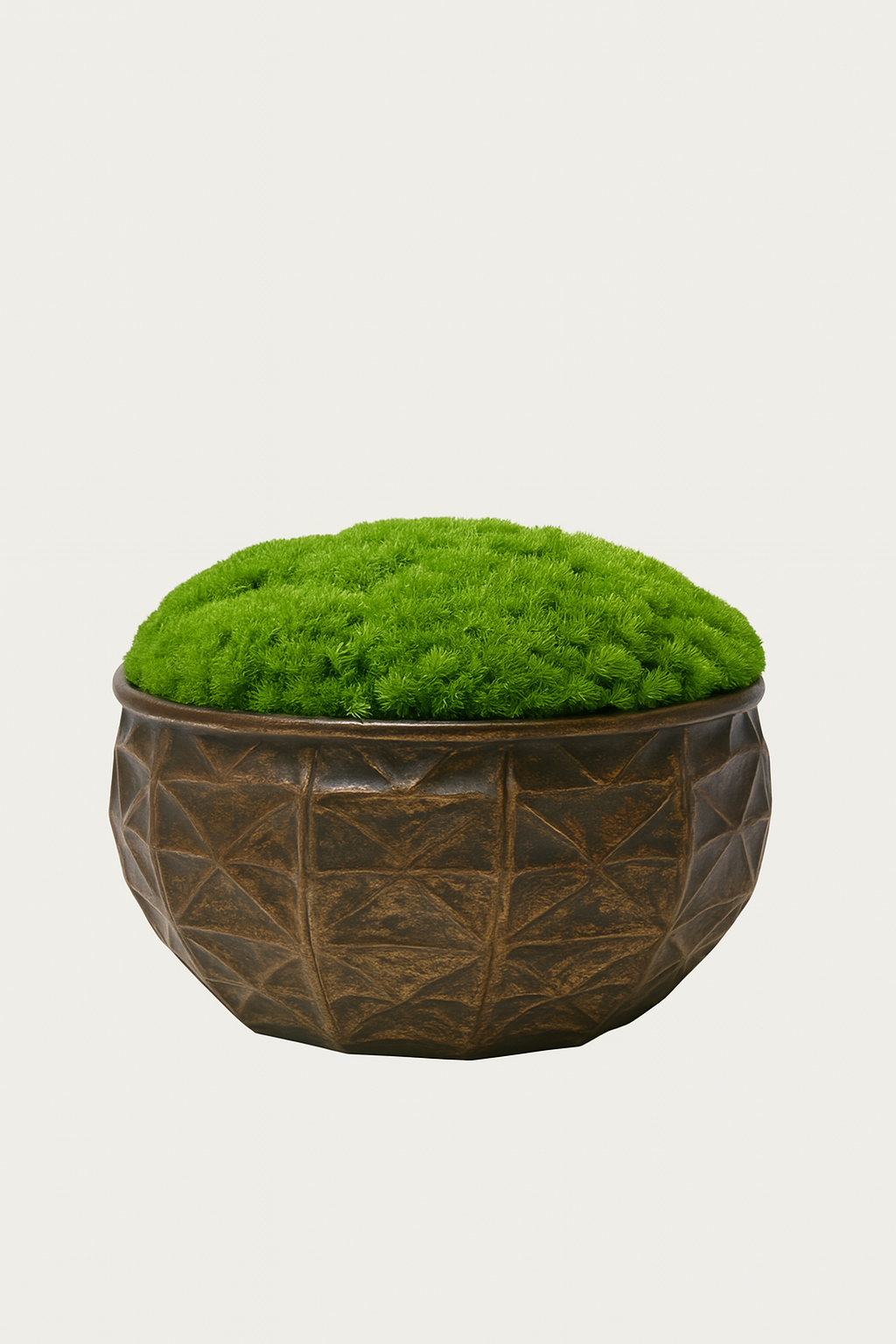 Large Preserved Moss In metal Brocante Geo Bowl Gold/grey Multicolour