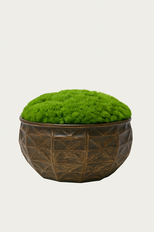 Extra Large Preserved Moss In metal Brocante Geo Bowl Gold/Grey Multicolour