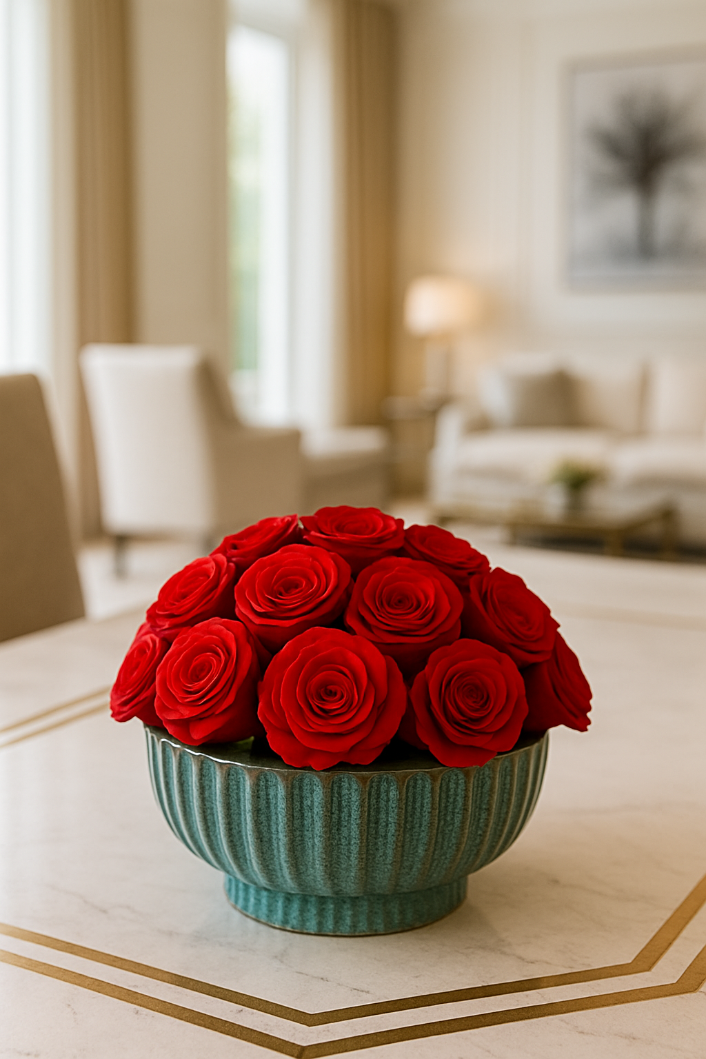 Preserved Natural Rose Arrangement In Ceramic Barcelos Pot Blue/Brown Multicolour