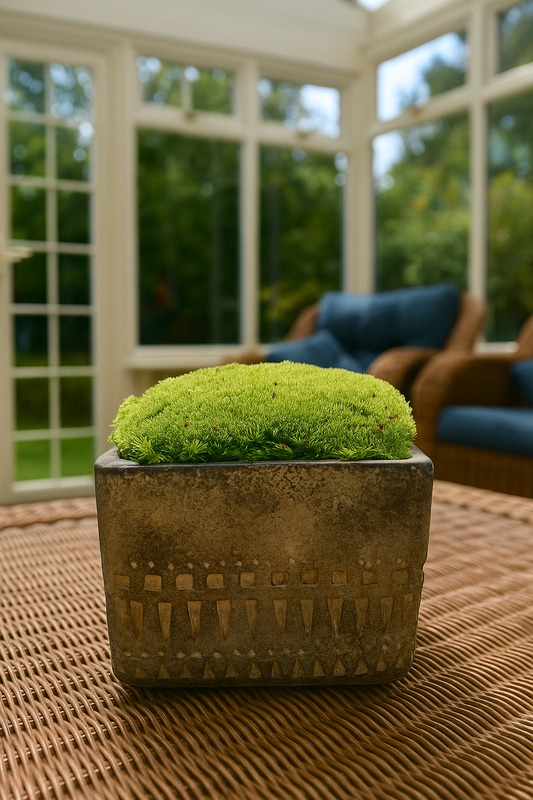 Preserved moss In Cement Totem cube planter White/Beige/Grey Multicolour