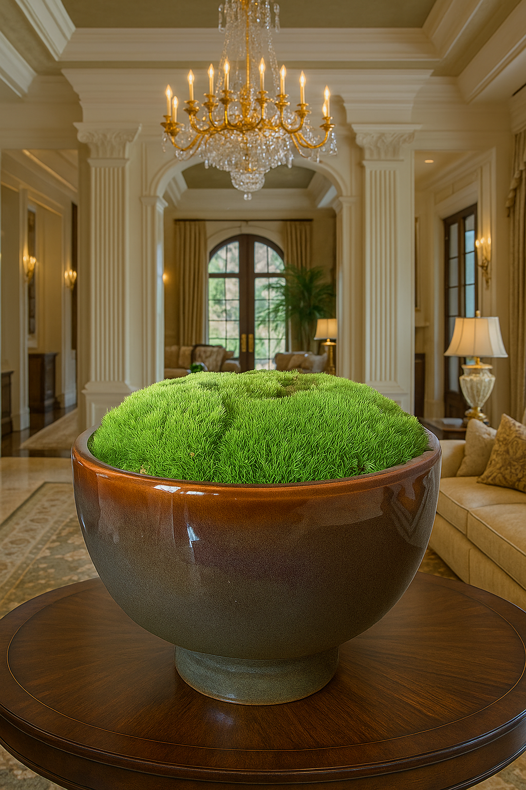 Preserved Moss In Ceramic Botany Bowl Brown/Blue/Green Multicolour