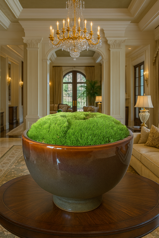 Preserved Moss In Ceramic Botany Bowl Brown/Blue/Green Multicolour