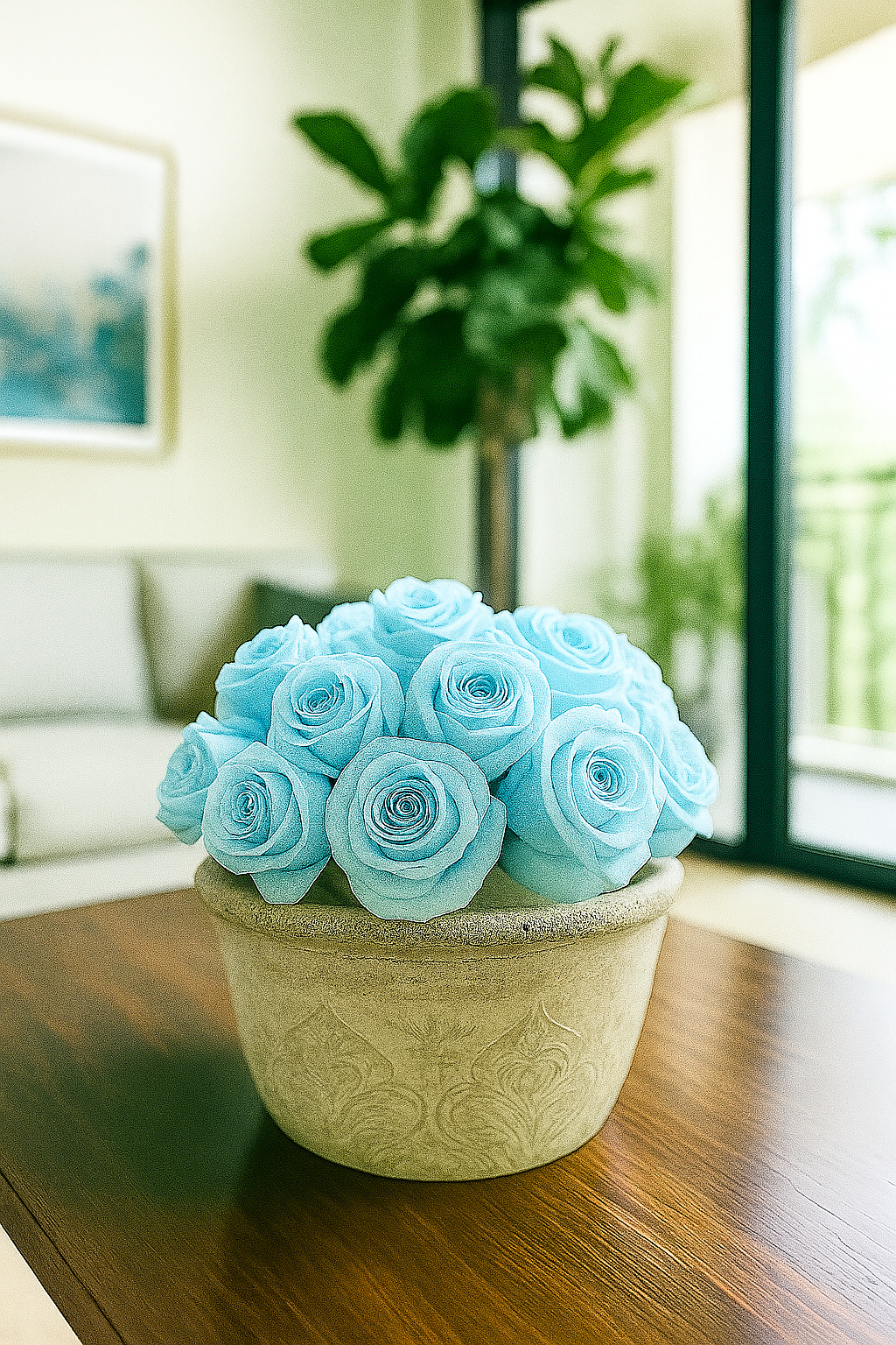 Preserved Natural Rose Arrangement In ceramic Baroque Planter Pot Light Grey