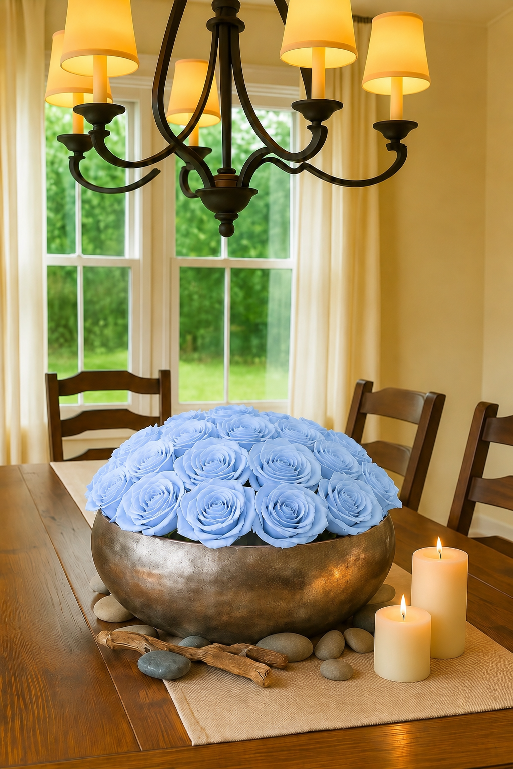 Preserved Natural Rose Arrangement In Decorative Silver Mayfair Bowl