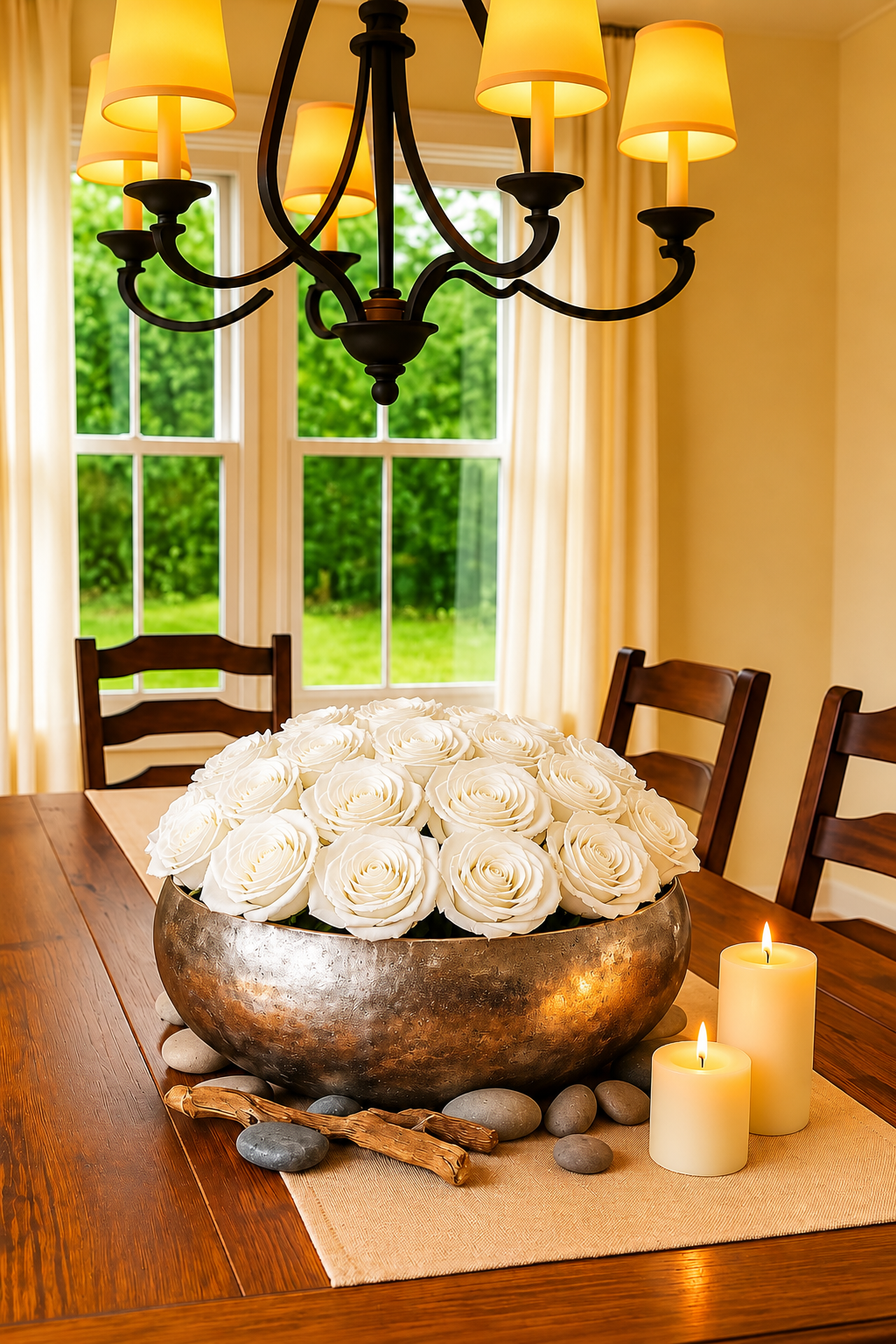 Preserved Natural Rose Arrangement In Decorative Silver Mayfair Bowl