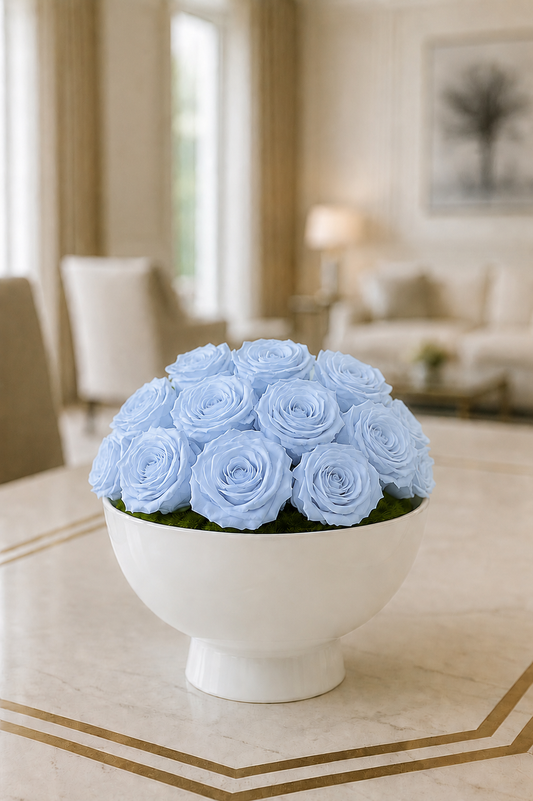 Preserved Natural Rose Arrangement In Ceramic Botany Bowl White